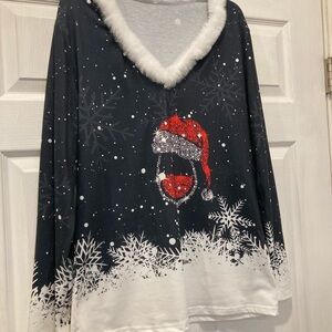 Festive Black and White Santa Long Sleeve Shirt